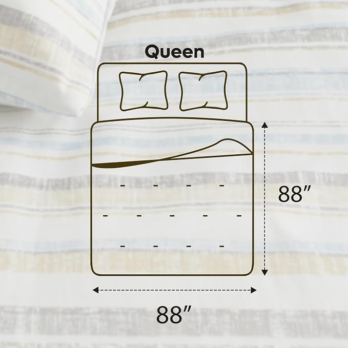 Utopia Bedding 3 Pc Queen Comforter Set, Printed Comforter, Cottage Stripe | Comforter Set Includes Comforter (88x88) Inches, 2 Shams (20x26) Inches. Soft Microfiber Down Alternative, Machine Washable.