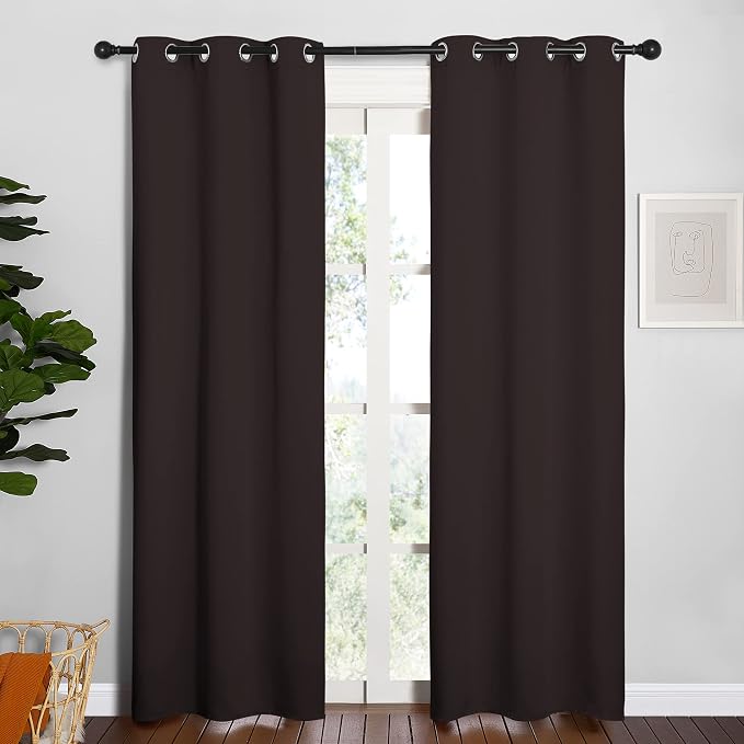 NICETOWN Thermal Curtains, 2 Panels, 34 x 84-inch, Toffee Brown | Energy Smart Thermal Insulated Solid Grommet Blackout Curtains/Drapes Window Panels