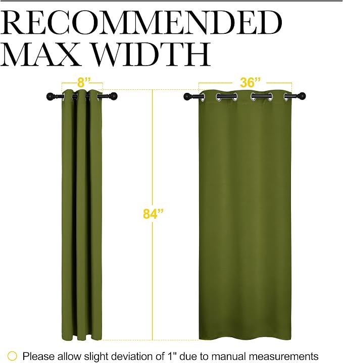 NICETOWN Holiday Christmas Decor Curtains, 1 Pair, 42 by 84-in, Olive Green | Thermal Insulated Solid Grommet Blackout Curtains/Drape for Living Room