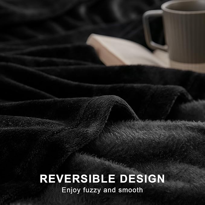 Hansleep Full Black Fleece Blanket, Soft Flannel Bed Blanket | Fuzzy Cozy Blanket 84x90 Inches, Multi-use for Bed, Sofa, Couch, Travel, Camping, All Season Warm Lightweight Cover