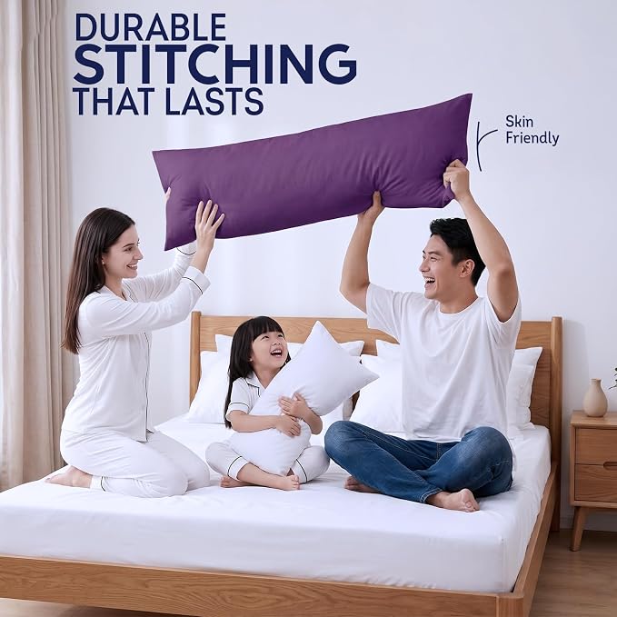 DOWNCOOL Large Body Pillow Insert- Breathable Full Body Pillow for Side Sleeper - Soft Long Bed Pillow for Adults - 20 x 54 inch (Purple)