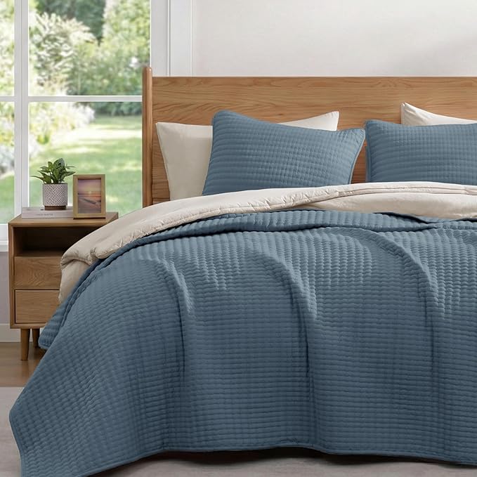 Queen Quilt-Lightweight Bedspreads Blue Queen Size Quilt Bedding Set | Soft Coverlet with 2 Pillow Shams for All Seasons, Suitable for Bed, Couch, 3 Pieces, 90"x94"