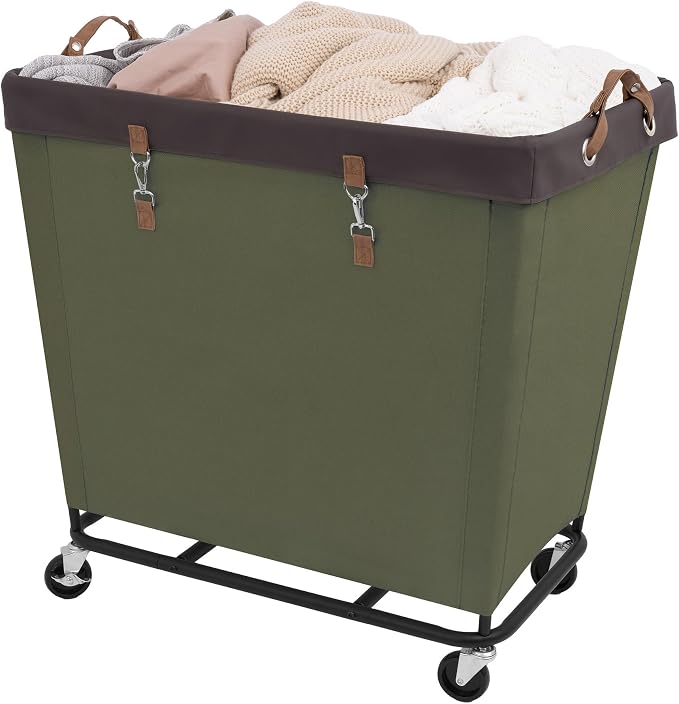 StorageWorks 320L Laundry Basket with Wheels, Rolling Hampers for Clothing | Extra Large Green Laundry Basket with Wheels, Metal Frame & Handles, Hamper for Bedroom, Bathroom, Hotel