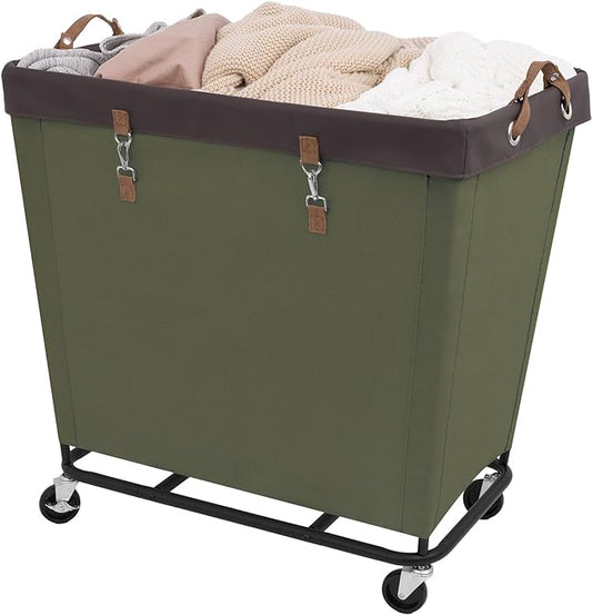 StorageWorks 320L Laundry Basket with Wheels, Rolling Hampers for Clothing | Extra Large Green Laundry Basket with Wheels, Metal Frame & Handles, Hamper for Bedroom, Bathroom, Hotel