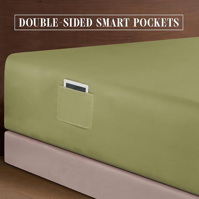 Elegant Comfort Luxurious 1500 Premium Hotel Quality Microfiber 4-Piece Sheet Set, 18-24 Inches Deep - Extra Deep Pocket Sheets - Ultra Soft 4PC Deep Pocket Sheets, Queen, Sage/Green