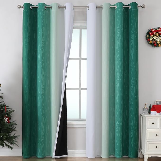 Green and Greyish White Blackout Curtains 52Wx90L 2 Panels | Ombre Curtains for Living Room 90 Inches Long,Thermal Insulated,Room Darkening,Energy Saving,Grommet Window Bedroom Drapes