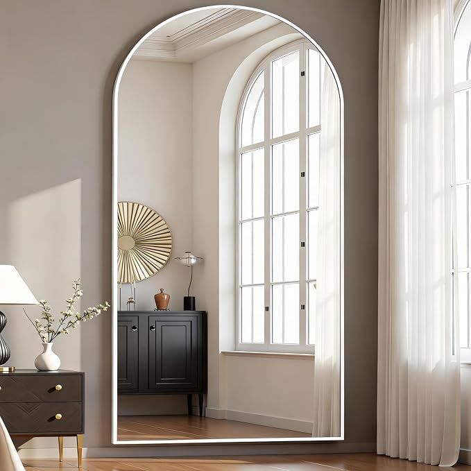 Dewfig Arched Full Length Mirror, 77"x38" Large Floor Mirror, White | Aluminum Alloy Frame Oversized Full Body Mirror, HD Shatterproof Tempered Glass, Lean/Stand/Wall for Living Room,Bedroom