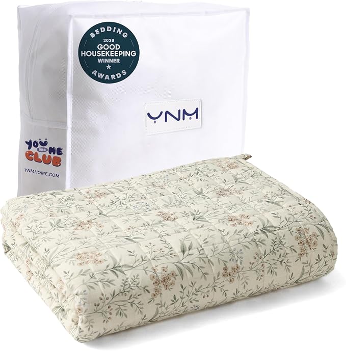 YnM 20lbs Weighted Blanket for Adults, Linen Heavy Bed Throw Blanket with Cooling Glass Beads for All Season Use, Ideal for ~190lbs (60x80 Inches, Queen, Botanical)