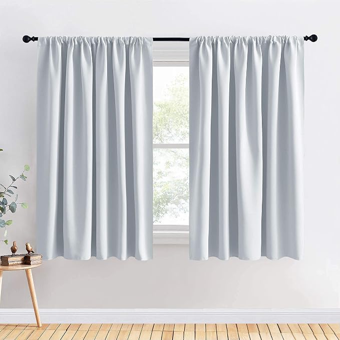 PONY DANCE White Window Curtains - Room Darkening Kitchen Solid Drapes Rod Pocket Short Panels for Bedroom/Kitchen, 70 W by 63-inch L, Greyish White, 2 PCs