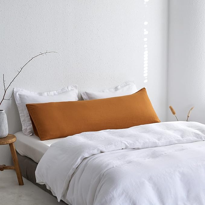 Simple&Opulence Body Pillow Cover 20" x 54",100% Pure Linen, Ultra Soft and Breathable, Body Pillowcase with Envelope Closure for Adults(Rust)