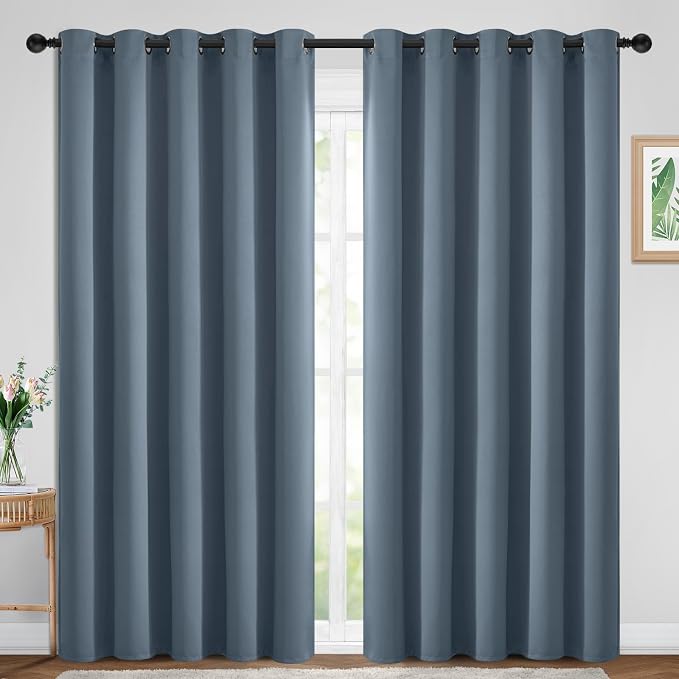 Yakamok Room Darkening Curtains 70x84 inch Length Stone Blue-Living Room | 2 panels,grommet blackout window treatment,thermal insulated,light blocking drapes,privacy protection,bedroom dining room