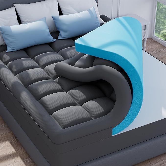 ELEMUSE 3 Inch Queen Dual Layer Memory Foam Mattress Topper with Pillowtop | 2 Inch Cooling Gel Foam,1 Inch Soft Pillowtop Pad, Pressure Relief Bed Topper, Comfortable Support