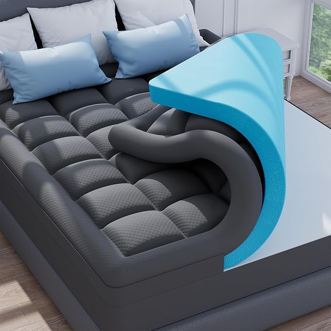 ELEMUSE 3 Inch King Dual Layer Memory Foam Mattress Topper with Pillowtop | 2 Inch Cooling Gel Foam,1 Inch Soft Pillowtop Pad, Pressure Relief Bed Topper, Comfortable Support