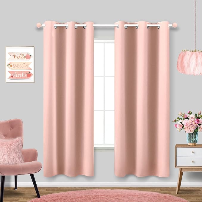 KOUFALL Blush Pink Curtains 42x63 Inches Long for Dining Room 2 Panels Blackout Room Darkening Curtain for Bedroom