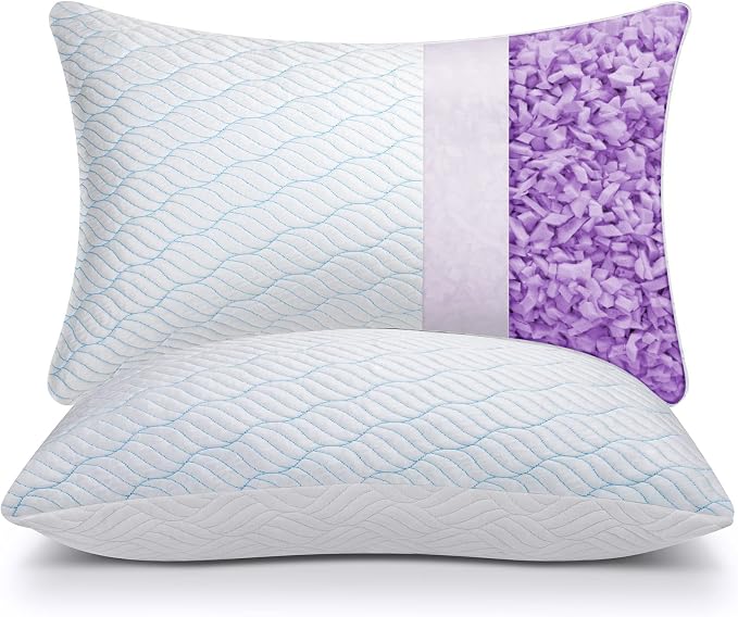 WISHSMILE Cooling Shredded Memory Foam Pillows Queen Size Set of 2 | Neck comfort, firm support, odorless, cooling, customizable height, machine washable, CertiPUR-US hypoallergenic bed pillow