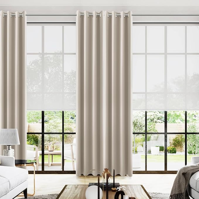 KOUFALL Neutral Taupe Blackout Curtains 96 Inches Long for Living Room,Thermal Window Treatments Beige Tan Curtain Drapes for Bedroom,Set of 2 Panels with Grommet,Dark Oatmeal