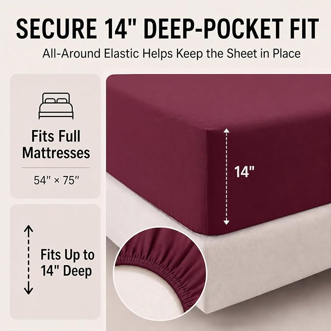 Full Size Comforter Sets Burgundy - 7 Pieces Bed in a Bag | OEKO-TEX Certified, All-Season, Bedroom, Guest Room, Down-Alternative Comforter + Flat & Fitted Sheets + 4 Pillowcases