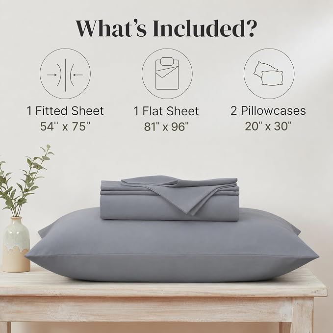 Modern Threads Soft Microfiber Solid Sheets - Luxurious Microfiber Bed Sheets - Includes Flat Sheet, Fitted Sheet with Deep Pockets, & Pillowcases Stone Full