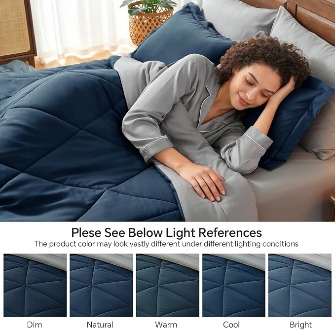 BEDELITE Queen Comforter Set 7 Pieces, Reversible Calm Blue Bed in A Bag | Soft All Season Down-Alternative Comforter, Sheets, Pillowcases & Shams, OEKO-TEX Certified Bedding for Bedrrom, Guest Room