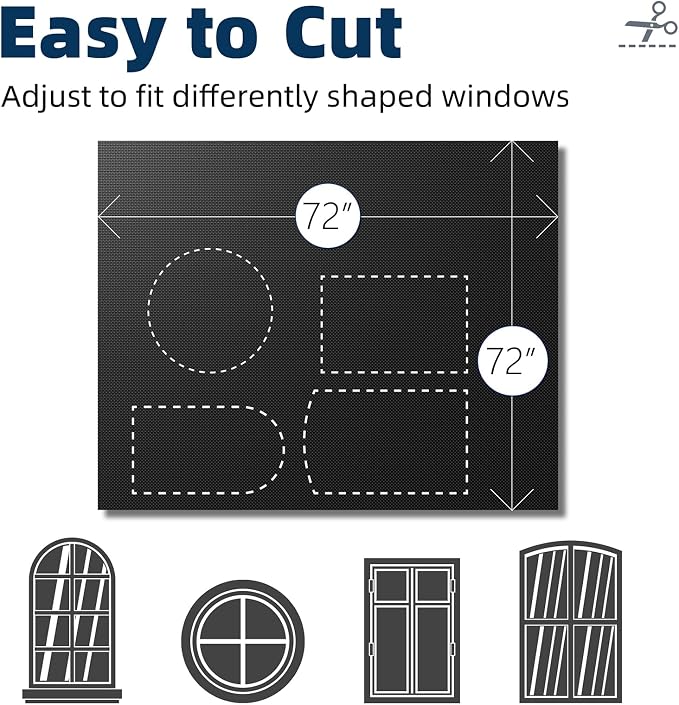 NIGHTON Portable Blackout Curtains 72"×72", Strong Hook and Loop Tape Strips with Adhesive, Cuttable Blackout Window Cover, 100% Black Out Material Blinds for Baby Nursery or Travel - Black