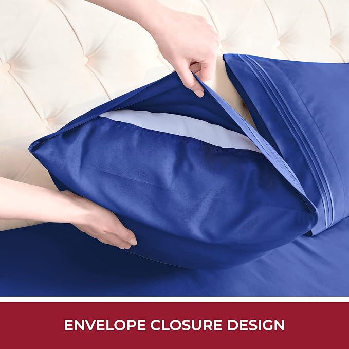 Mellanni Iconic 4-Piece, Ultra Soft Sheet Set (RV/Short Queen, Royal Blue) | 10M+ Sleepers. Lab-tested: Sleeps Cool, Stays Bright, Strong, Smooth. Good Housekeeping Best Bedding, 7 yrs running.