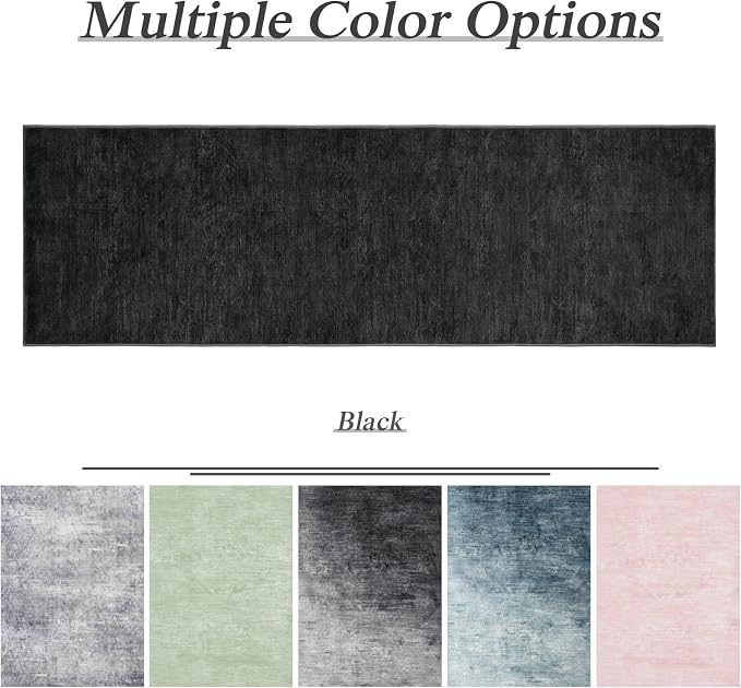 2.7x6 Washable Area Rug, Black Solid Area Rugs for Living Room & Bedroom | Stain-resistant & Non-slip backing,Low Pile Washable Large Carpet, Solid Vintage Style For High Traffic Areas(2.7x6,Black)