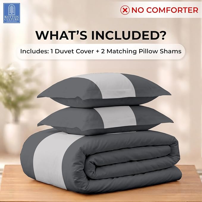 120"x120" 3 Pc Super King Plus/Super Oversize King Duvet Cover Set 100% Egyptian Cotton -600 TC Comforter Cover Zipper Closure & Corner Ties -Fits Only Extra Large Inserts -Dashing Grey