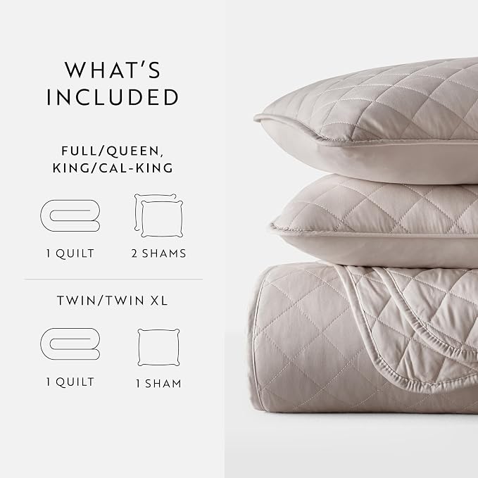 Merit Linens Modern Quilt Coverlet Soft Set in Diamond Stitching - Twin/TwinXL Latte