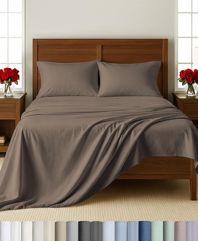 California Design Den Softest 100% Cotton Sateen XL Twin Sheets, 3 Pcs Set | Soft 500 Thread Count Backed by Good Housekeeping Seal, All-Around Elastic, Durable, Easy Care - Mushroom Brown