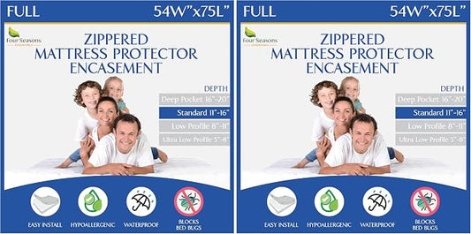 Full Size Mattress Protector Bedbug Waterproof Zippered Cover Hypoallergenic Premium Quality Encasement White (Pack of 2)