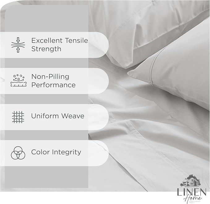 Linen Home 2-Pack King Sheet Set, 100% Cotton Percale Bedding, 8-Piece Value Bundle, Deep Pocket Cooling Bed Sheets for Hot Sleepers, Breathable & Crisp Hotel Quality, Long-Staple Cotton, Silver