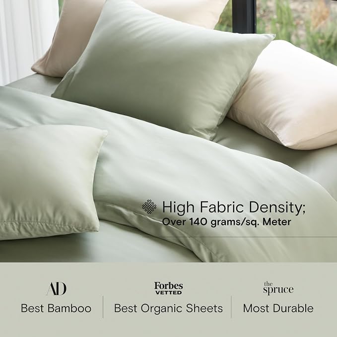 DOZ Duvet Cover Set, 100% Viscose derived from Bamboo, Organically Grown, Buttery Soft, Cooling Duvet Covers, High GSM, 1 Duvet Cover and 2 Pillowcases, 90"x90" (Sage, Full/Queen)