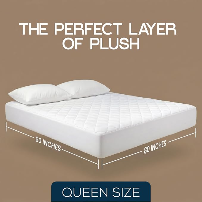 Bulk 10-Pack Queen Hotel Quilted Mattress Pad, 16" Deep, White | For Resorts & Serviced Apartments, Soft Breathable Fitted Mattress Topper, Noiseless Mattress Cover