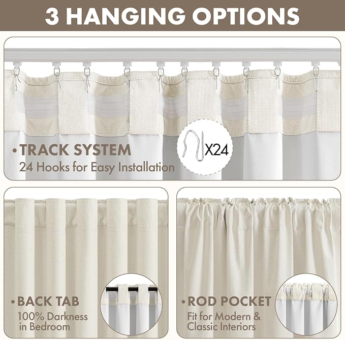 MIULEE 100% Blackout Linen Curtains for Bedroom 40W x 84L Ivory 2 Panels | 84 inches Long, Thermal Insulated, Room Darkening, Black Out Drapes for Living Room, Back Tab Rod Pocket