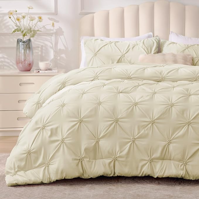 BEDELITE Twin Comforter Set Beige,Lightweight & Soft Comforter | Pintuck Boho Bedding, Warm & Cute Bed Set for All Season,With 1 Pillowcase