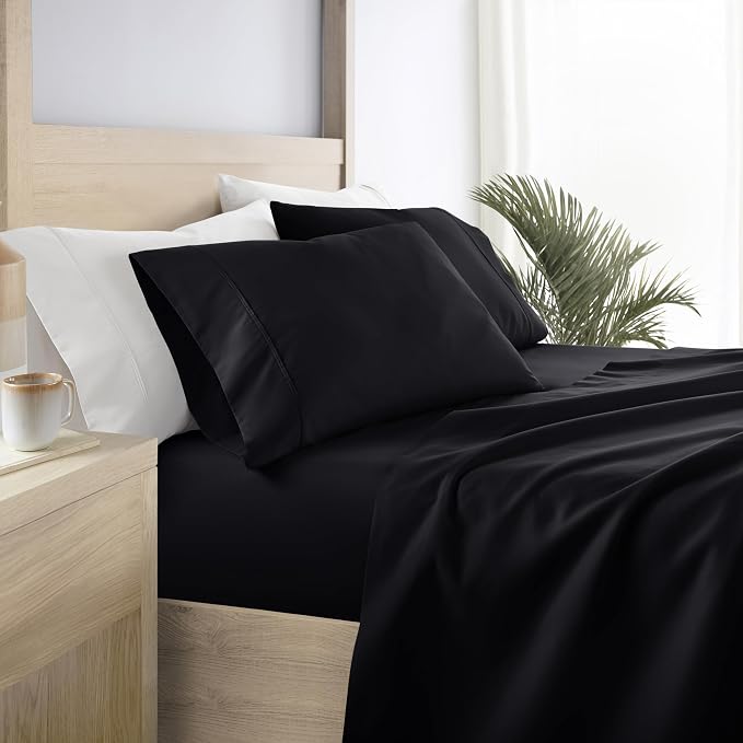 Linen Market Brushed Microfiber King Sheet Set 4 Piece – Oeko-TEX Certified Ultra Soft & Wrinkle-Free - 16" Deep Pocket Sheets - Easy Care King Size - Black