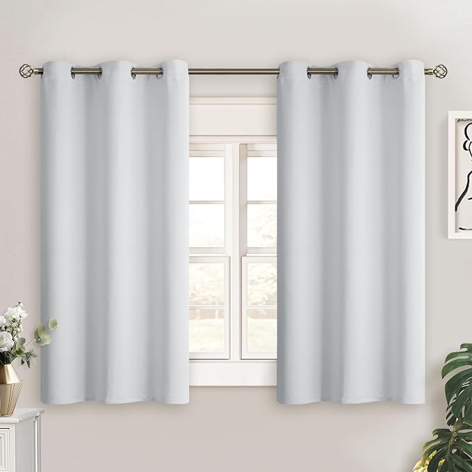 BGment Short Curtains for Small Window 45 Inch - Greyish White 2 Panels | Grommet top, Room Darkening, Sunblock, Thermal Insulated, Window Drapes for Kitchen, 38x45 Inch