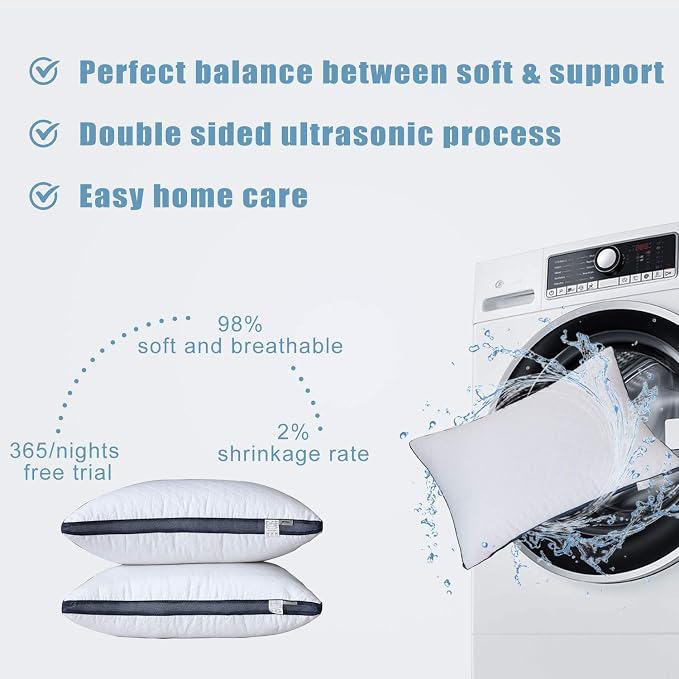 Meoflaw Gusseted Stanard Size Bed Pillows Set of 4, Luxury Hotel Pillows | Balanced Support, Ideal for Back, Stomach & Side Sleepers, Down Alternative Fill