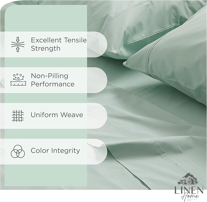 Linen Home 100% Cotton Percale Sheets Queen Size, Pastel Turk, Deep Pocket, 4 Pieces Set - 1 Flat, 1 Deep Pocket Fitted Sheet and 2 Pillowcases, Crisp Cool and Strong Bed Linen