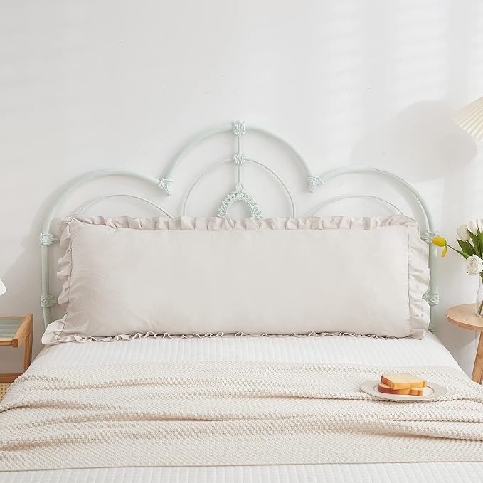 Beige Grey Body Pillow Cover 20x54inches Long Pillowcase Ruffled Pillowcases Shabby Chic Ruffled Fringe Decor Cute Body Ruffled Pillow Sham