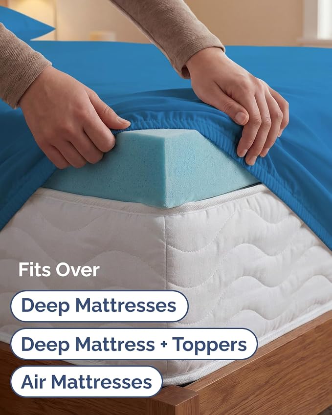 Extra Deep Twin XL Sheet Set - 4 Piece College Dorm Room - Denim Blue | College Dorm Room Essentials, Easy & Secure Fit, Ultra-Soft, Wrinkle & Fade Free, Comfy Sheets Set with Extra Deep Pockets