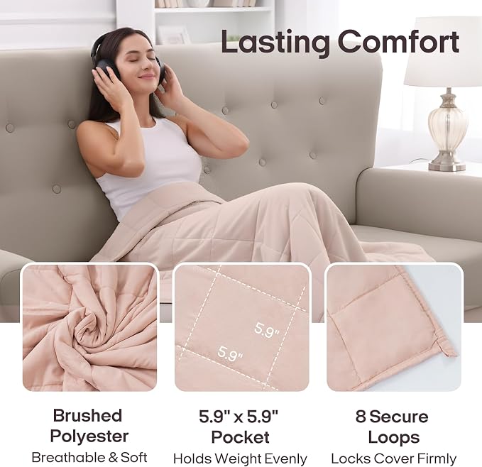 ZonLi Weighted Blanket for Adults (60"x80", 15lbs, Light Pink) | Queen Size High Breathability Cooling Heavy Blanket, Soft Material with Premium Glass Beads, All-Season, Easy Care