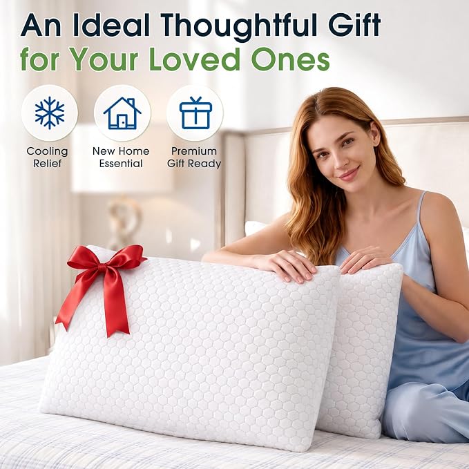 CushyOasis Cooling Pillow for Sleeping, Pillows King Size Set of 2, Gray | CertiPUR-US Shredded Memory Foam Pillows, Cool Bed Pillow for Hot Sleepers, Adjustable Firm for Side, Back, Stomach Sleepers