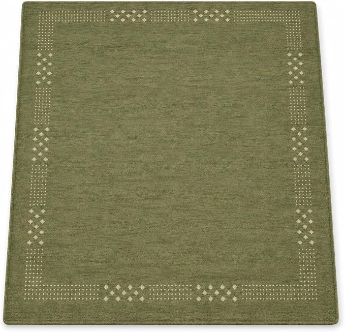 HAND KNOTTED LOOM WOOL ECO-FRIENDLY AREA RUGS - 10'x10', Square Shape, Green Color, Contemporary Modern Design, High Pile Thick Handmade Anti Skid Area Rugs for Living Room, Bed Room (L00530)