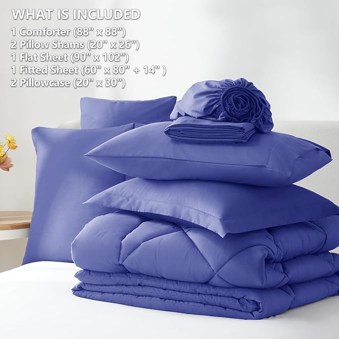 Queen Comforter Set with Sheets Very Peri - 7 Pieces Bed in a Bag | OEKO-TEX Certified, All Season, 240GSM Down-Alternative Comforter, Sheets, Pillowcases & Shams, 14" Deep Pocket, Easy Care