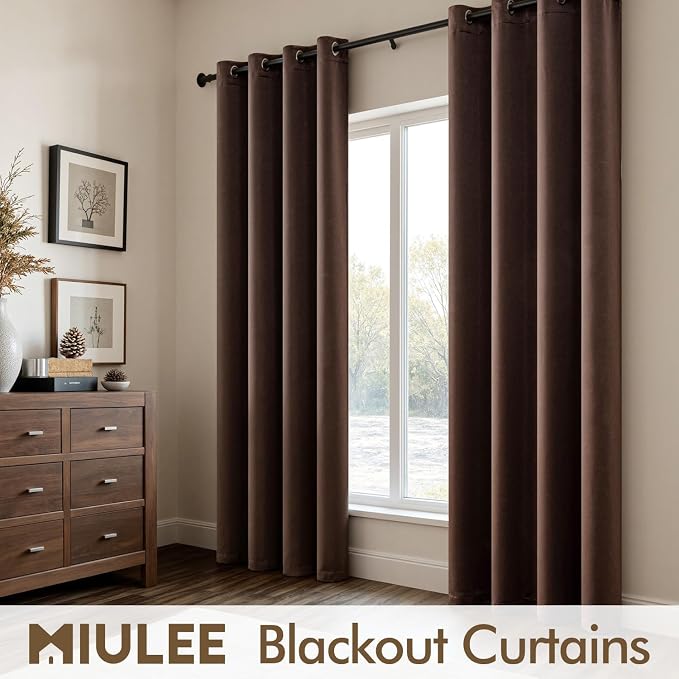 MIULEE Chocolate Brown Blackout Bedroom Curtains Drape 84 Inch Long 52"x84" | Grommet Top, Room Darkening Window Drapes, Privacy Protection, Thermal Insulated, Heat Blocking, Light Blocking