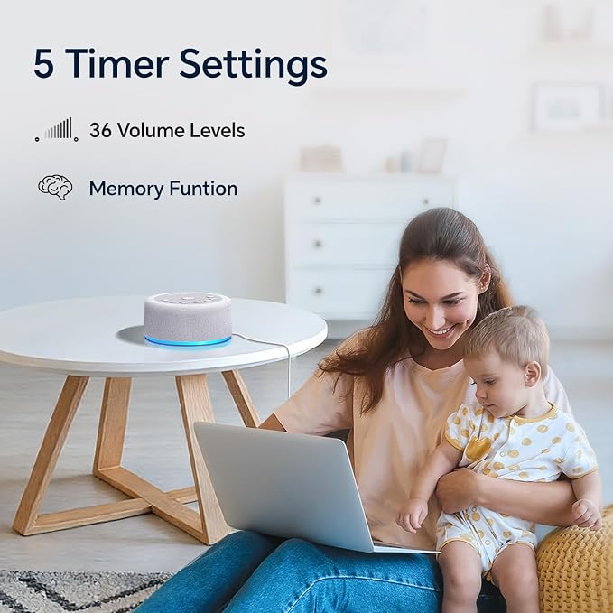 Sound Machine Night Light White Noise Brown Noise Machine 30 Non Looping Sounds 12 Lights 5 Timers 36 Adjustable Volume Memory Function Sleep Sounds Machine for Baby Kids Adult & Home Office Travel