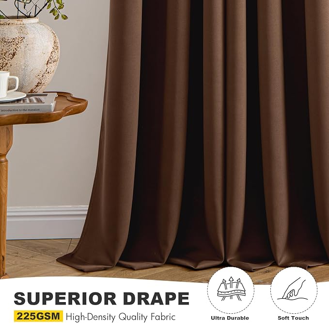 MIULEE Blackout Curtains for Bedroom 2 Panels 40 x 96 Inch Long Mocha Brown | Thermal Insulated, Living Room Darkening Grommet Drapes, Noise Reducing, Light Blocking Window Treatments