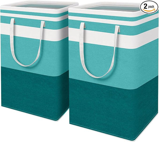 HomeHacks 2 Pack Large Laundry Baskets, Laundry Hampers Bags (Green 88Lx2) | Waterproof, Freestanding, Collapsible Clothes Hamper with Reinforced Handles in Laundry Room, Dorm, Bathroom, Bedroom