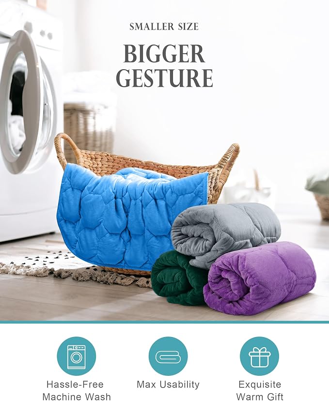 Cottonblue Small Weighted Lap Blanket 7lbs for Adults Teens 24"x29", Green | Luxury Crystal Velvet Weighted Blanket Pad, Washable Portable Travel Blankets for Sleeping Relaxation All Season, Washable